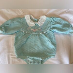 Aqua Baby Romper with Embroidered Details